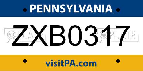 ZXB0317 Pennsylvania License Plate
