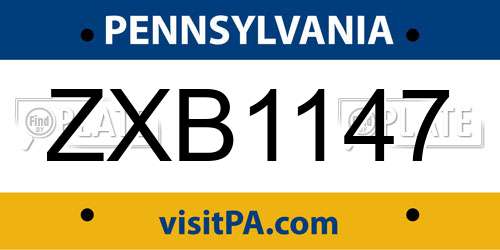 ZXB1147 Pennsylvania License Plate