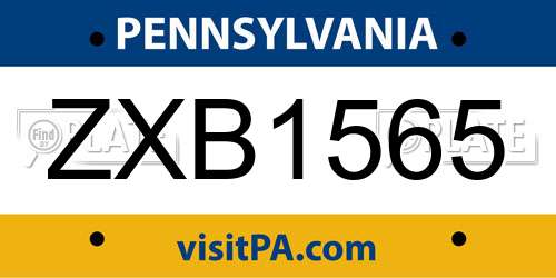 ZXB1565 Pennsylvania License Plate