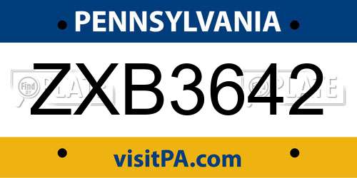 ZXB3642 Pennsylvania License Plate