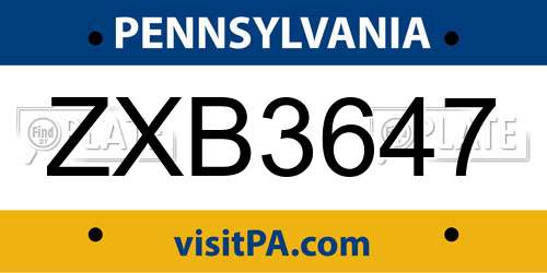 ZXB3647 Pennsylvania License Plate