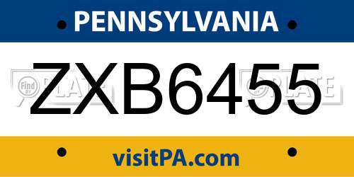 ZXB6455 Pennsylvania License Plate