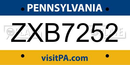 ZXB7252 Pennsylvania License Plate