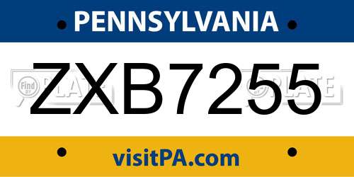 ZXB7255 Pennsylvania License Plate