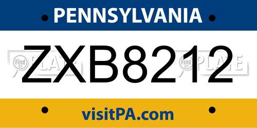 ZXB8212 Pennsylvania License Plate
