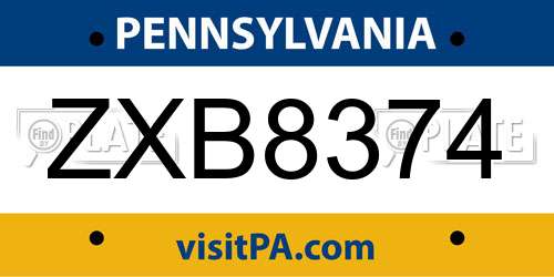 ZXB8374 Pennsylvania License Plate