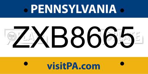 ZXB8665 Pennsylvania License Plate