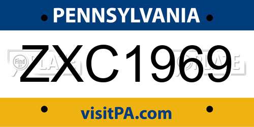 ZXC1969 Pennsylvania License Plate