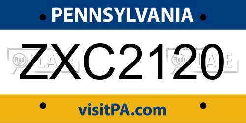 ZXC2120 Pennsylvania License Plate