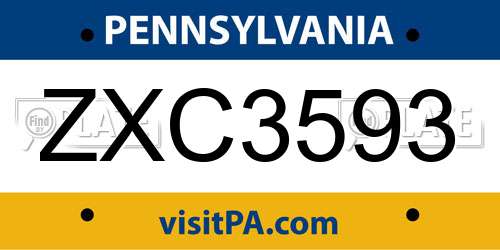 ZXC3593 Pennsylvania License Plate