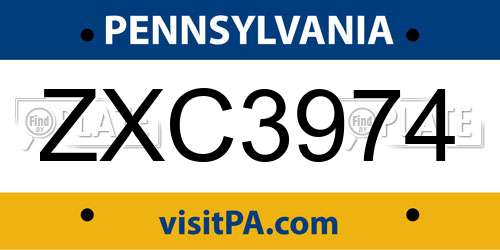 ZXC3974 Pennsylvania License Plate