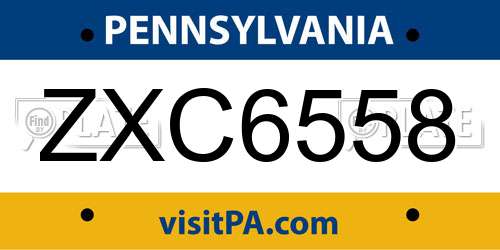ZXC6558 Pennsylvania License Plate