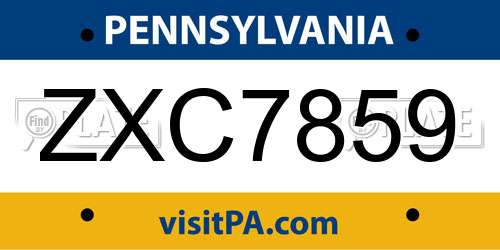 ZXC7859 Pennsylvania License Plate