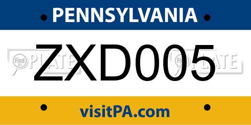 ZXD005 Pennsylvania License Plate