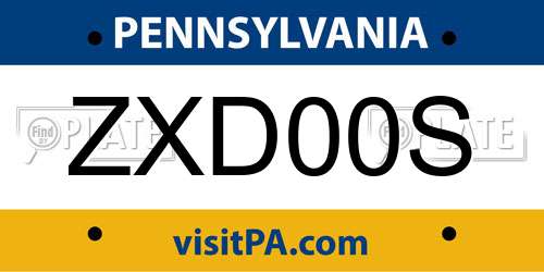 ZXD00S Pennsylvania License Plate