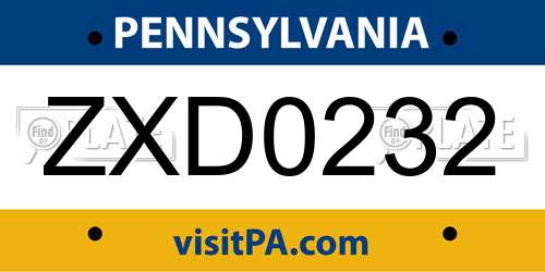 ZXD0232 Pennsylvania License Plate
