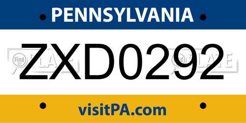 ZXD0292 Pennsylvania License Plate