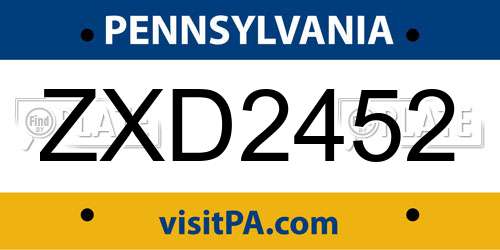ZXD2452 Pennsylvania License Plate