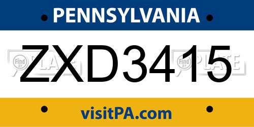 ZXD3415 Pennsylvania License Plate