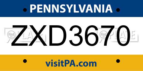 ZXD3670 Pennsylvania License Plate