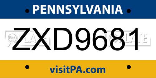 ZXD9681 Pennsylvania License Plate