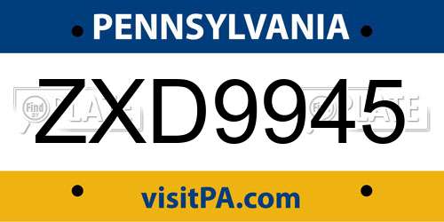 ZXD9945 Pennsylvania License Plate