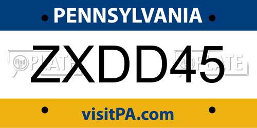 ZXDD45 Pennsylvania License Plate
