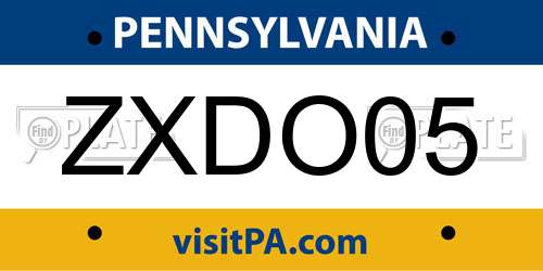ZXDO05 Pennsylvania License Plate