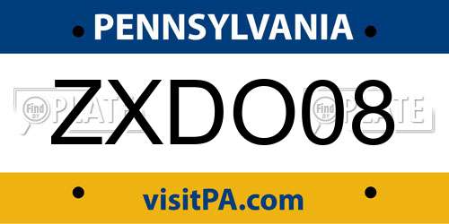 ZXDO08 Pennsylvania License Plate