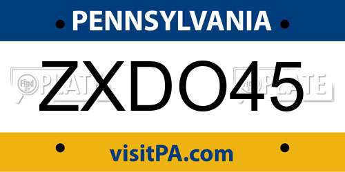 ZXDO45 Pennsylvania License Plate