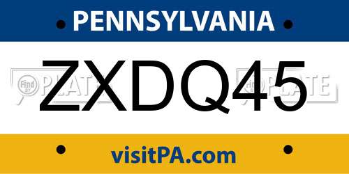 ZXDQ45 Pennsylvania License Plate