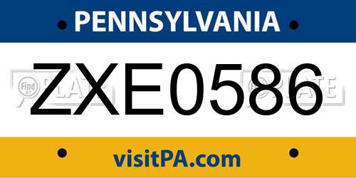 ZXE0586 Pennsylvania License Plate
