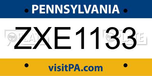 ZXE1133 Pennsylvania License Plate
