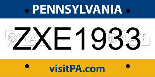 ZXE1933 Pennsylvania License Plate