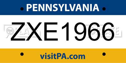 ZXE1966 Pennsylvania License Plate