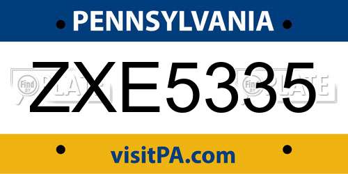 ZXE5335 Pennsylvania License Plate