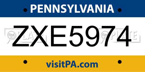 ZXE5974 Pennsylvania License Plate