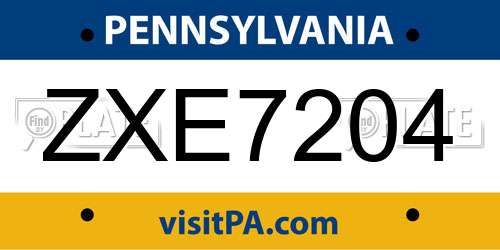 ZXE7204 Pennsylvania License Plate