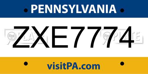 ZXE7774 Pennsylvania License Plate