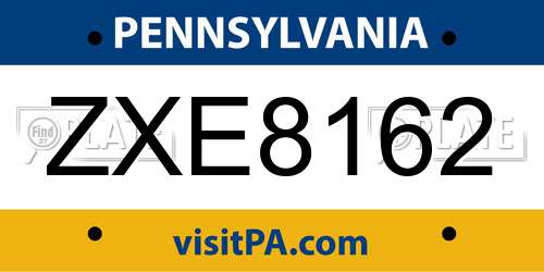 ZXE8162 Pennsylvania License Plate