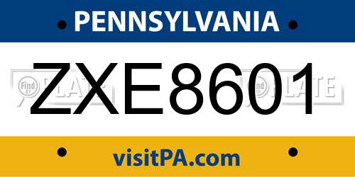 ZXE8601 Pennsylvania License Plate