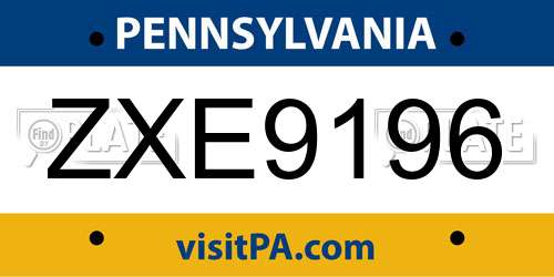 ZXE9196 Pennsylvania License Plate
