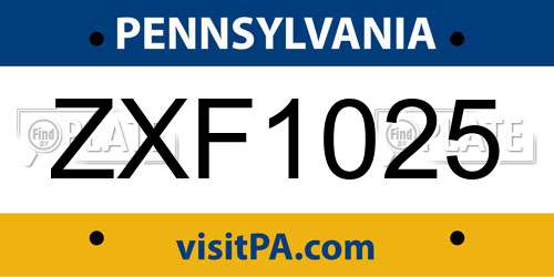 ZXF1025 Pennsylvania License Plate