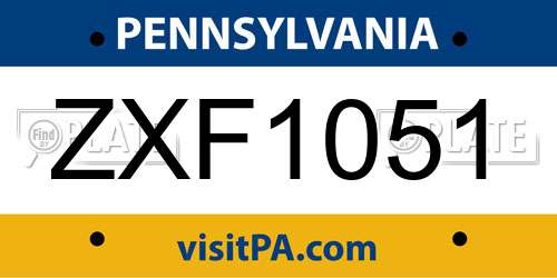 ZXF1051 Pennsylvania License Plate
