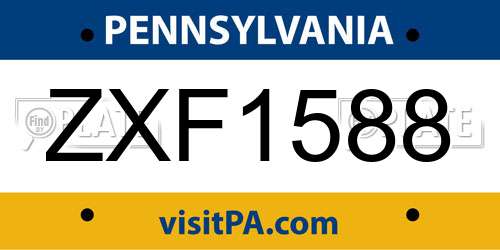 ZXF1588 Pennsylvania License Plate