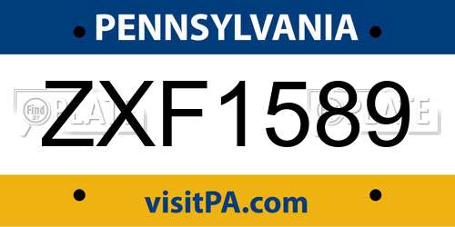 ZXF1589 Pennsylvania License Plate