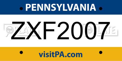 ZXF2007 Pennsylvania License Plate
