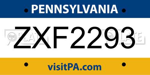 ZXF2293 Pennsylvania License Plate