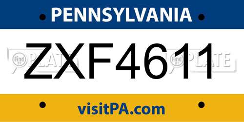ZXF4611 Pennsylvania License Plate