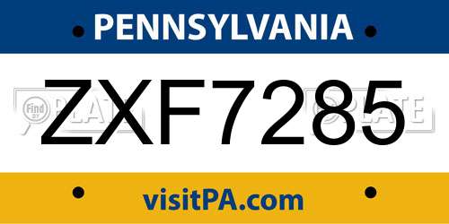 ZXF7285 Pennsylvania License Plate